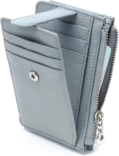 Miniatura 15 de Cartera delgada para mujer, de piel auténtica, tarjetero delgado con bloqueo RFID, carteras pequeñas