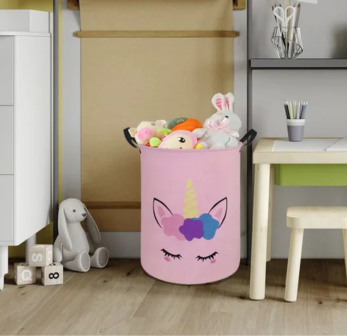 Miniatura 4 de Cesta de almacenamiento para ropa sucia para niños, cesta organizadora de lavandería, caja de ropa, cesta de regalo con asas (unicornio)