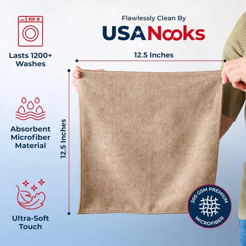 Miniatura 2 de USANOOKS Paño de limpieza de microfibra, color beige, 24 piezas (12.5 x 12.5 pulgadas), alto rendimiento, 1200 lavados, toalla de automóvil ultra