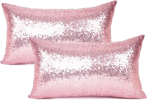 Miniatura 12 de YOUR SMILE Paquete de 2, Nueva Serie de Lujo Oro Rosa Champán Decorativa con Lentejuelas Brillantes y Cómoda Funda de Almohada Decorativa de Satén