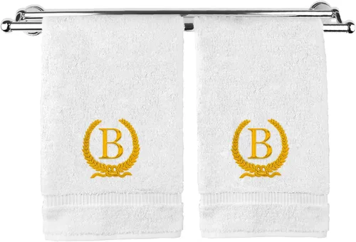 Miniatura 161 de Toalla de mano con monograma, regalo personalizado, 16 x 30 pulgadas, diseño de corona dorada bordada con letra blanca en toalla negra, extra