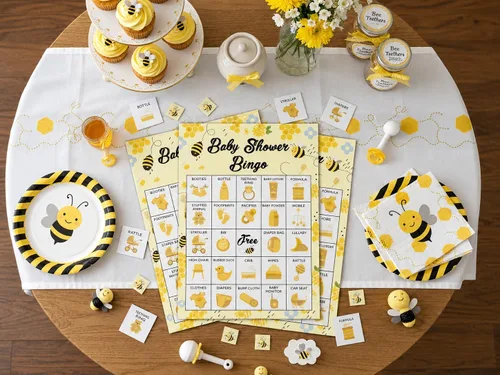 Miniatura 4 de Baby Shower Bingo - Juego temático de abeja para 24 jugadores para adultos y fiestas de revelación de género