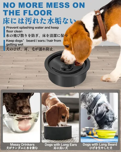 Miniatura 3 de Tazón de agua sin derrames para perros, 30oz anti-babeo para beber lento, sin derrames sucios, salpicaduras o goteos Negro