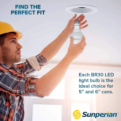 Miniatura 5 de SUNPERIAN Bombilla LED BR30, 8.5 W = 65 W, 4000 K blanco frío, 800 lúmenes, bombillas de inundación regulables para latas empotradas, clasificación