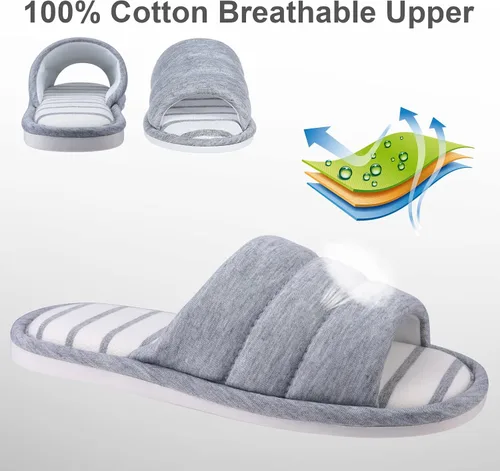 Miniatura 3 de shevalues - Pantuflas suaves de interior para mujer, con puntera abierta, de algodón, espuma viscoelástica, fácil de poner, zapatos para casa