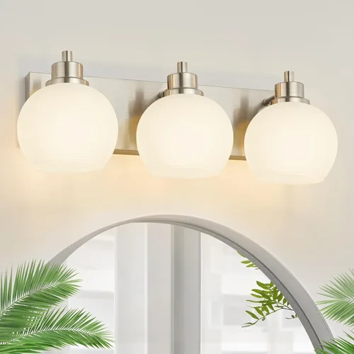 Miniatura 12 de Tuscarora Lámpara de tocador de baño de 3 luces, lámparas de baño negras y doradas, lámpara de tocador moderna con pantalla de vidrio transparente