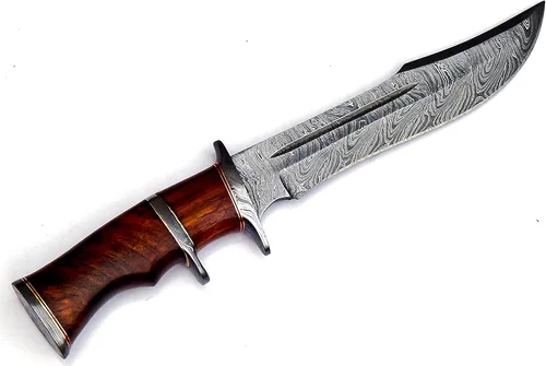 Miniatura 3 de Nooraki - Cuchillo de caza de acero de Damasco hecho a mano, de hoja fija de 33 cm con funda de piel, cuchillo multiusos con mango de madera de palo