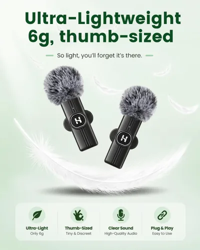 Miniatura 7 de Micrófono de solapa inalámbrico USB C Mini para iPhone 15 16, dispositivos iOS y Android, micrófono de solapa con reducción de ruido para grabación