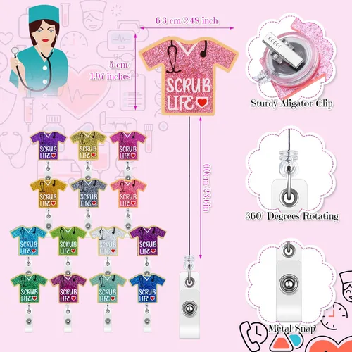 Miniatura 2 de Qilery 14 piezas de carrete retráctil para enfermera, soporte de clip de insignia CNA para enfermera, médico, vida, enfermera, regalos de la semana