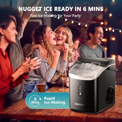Miniatura 3 de EUHOMY, Fabricador de hielo para encimera con asa, listo en 6 minutos, 34 libras por día, cubierta superior extraíble, autolimpiante, máquina