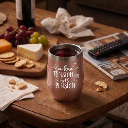 Miniatura 8 de ELEGANTPARK Regalos de jubilación para mujeres 2026, Goodbye Tension Hello Pension Vaso de vino aislado de 12 onzas con tapa y pajilla, divertido
