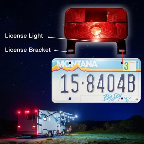Miniatura 2 de Lumitronics Luz de Montaje en Superficie Roja, Soporte de Licencia y Luz de Licencia, Freno/Giro/Trasera para RV, Tráiler, Cámper, 5ª Rueda, Negro