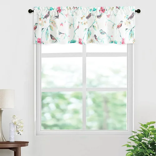 Miniatura 42 de VOGOL Cenefa de pájaro y bayas, decoración clásica de ventana de campo americano con estampado botánico, cortina de bolsillo para barra fácil