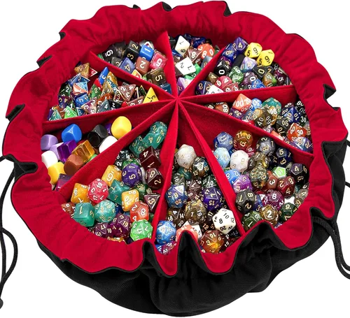 Miniatura 8 de SIQUK Bolsa de dados grande con bolsillos, bolsa de dados con cordón, bolsa de almacenamiento de gran capacidad para juegos de mesa RPG MTG (negro)