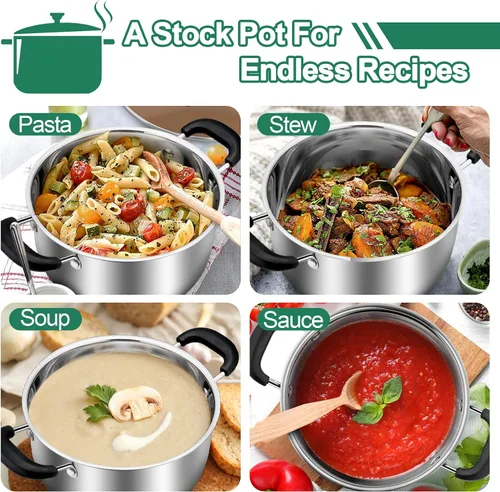 Miniatura 5 de TeamFar Olla de 3 cuartos de galón, olla de sopa de pasta de acero inoxidable con tapa, tapa de vidrio templado y asas dobles a prueba de calor,