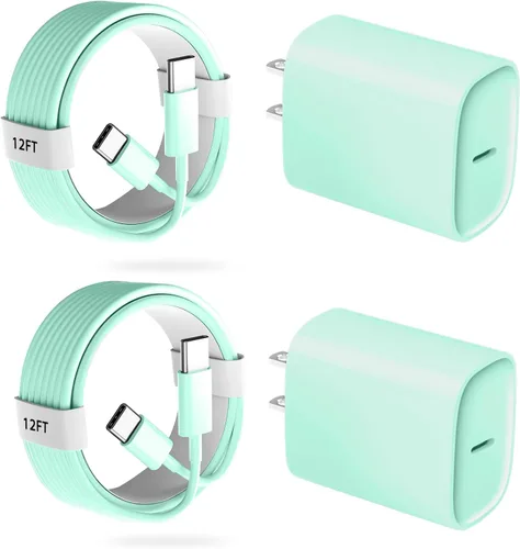 Miniatura 20 de Cargador para teléfono 17, 16, 15 Pro, carga rápida, 20 W, USB C, bloque de carga rápida con cargadores tipo C de 6.6 pies de largo, cable de carga