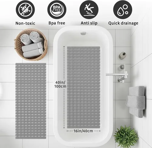 Miniatura 2 de XIYUNTE Tapete de ducha antideslizante para bañera, tapete de baño de PVC de 40 x 16 pulgadas, tapete de ducha antideslizante para ducha