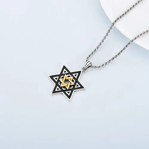 Miniatura 3 de PDTJMTG Collar de estrella de David de plata de ley para hombre