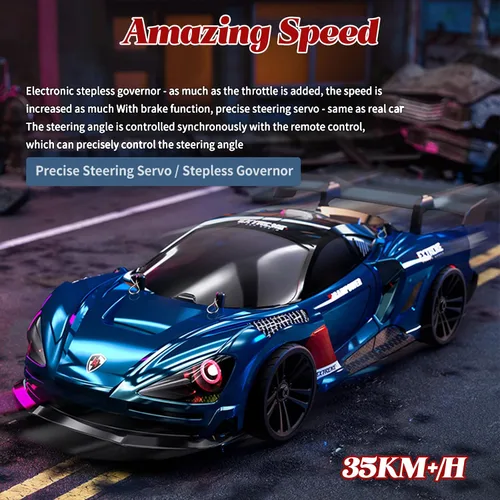 Miniatura 6 de Coche de deriva a control remoto 1:16, auto de deriva a control remoto, recargable de alta velocidad, juguetes 4WD 2.4GHz escala completa azul RC