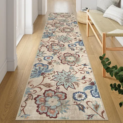 Miniatura 44 de Beeiva Alfombras florales de entrada, lavables para interiores, ultra fina, de 2 x 3 pies, antideslizante, para cocina, tapete de cachemira suave