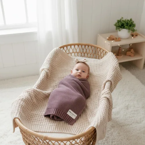 Miniatura 6 de Heritage Knit Manta Envolvente de Recepción de Algodón Orgánico para Niñas - Manta Envolvente Edredón de Punto de Algodón Orgánico de Lujo 100% 04