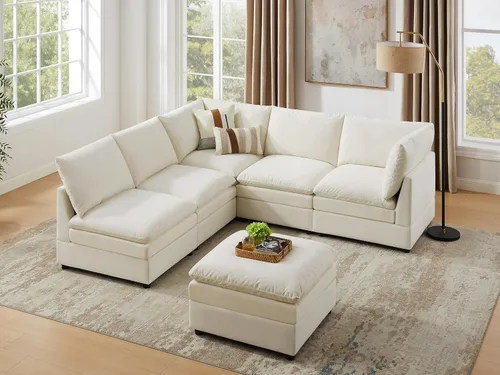 Miniatura 8 de VANOMi Sofá modular Cloud de 98 pulgadas para sala de estar, sofá cama moderno de gran tamaño con asiento profundo, otomana de cojín grueso de doble