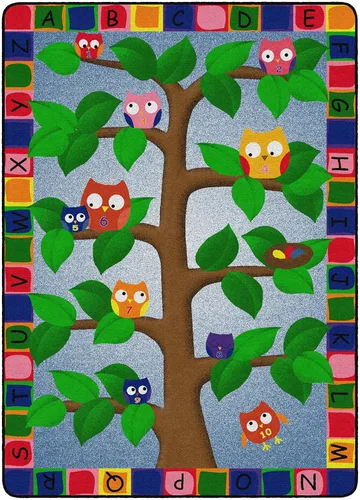 Flagship Carpets Alfombra educativa con diseño de búhos del alfabeto para el aula o la habitación de los niños, tapete de juego para enseñar y
