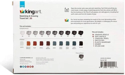 Miniatura 5 de KINGART Juego de 25 lápices y pasteles de grafito y carbón para adultos, adolescentes, principiantes a profesionales, ideal para sombrear, mezclar