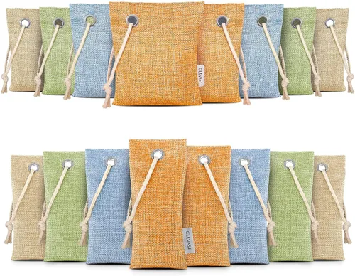 CLEVAST - 16 paquetes de bolsas purificadoras de aire de carbón de bambú activado (8 x 3.53 oz, 8 x 1.76 oz), absorbente natural de olores frescos,