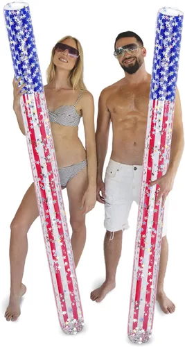 Miniatura 14 de POZA Flotador inflable de piscina de Estados Unidos – Lujosa tumbona divertida llena de confeti de estrellas plateadas brillantes, diseño de bandera