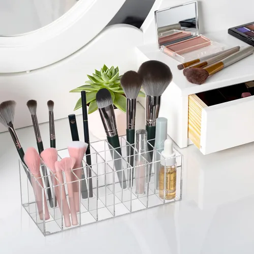 Miniatura 3 de Organizador de lápiz labial, soporte grueso de acrílico transparente de 24 ranuras para tocador, organizador de maquillaje para brillo de labios