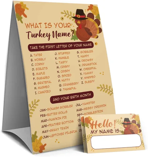 Letrero de juegos de Acción de Gracias - ¿Cuál es tu nombre de pavo, actividades de Acción de Gracias para la familia, juegos de fiesta de otoño (2