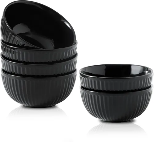 Miniatura 12 de HASENSE Juego de 3 cuencos pequeños de mezcla, cuencos de porcelana acanalados negros de 1.5/1/0.5 cuartos de galón para cocina, cocción, horneado
