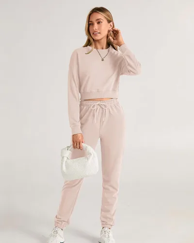 Miniatura 59 de BTFBM Conjunto deportivo de 2 piezas para mujer, camiseta corta de manga larga, sin botones, pantalón con cordón ajustable, pantalones deportivos