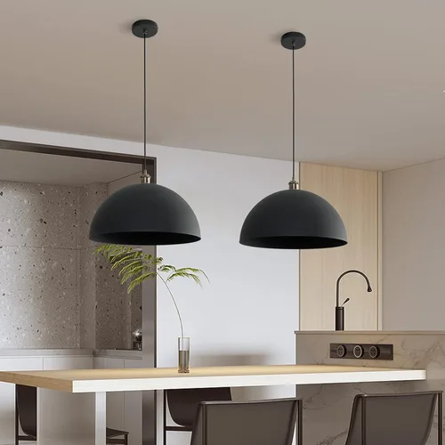 Miniatura 8 de Lámpara Colgante Vintage Negra de 17.72'' Lámpara Colgante Retro Estilo Granja de Cúpula Grande Candelabro Industrial Moderno con Cable de 78.74