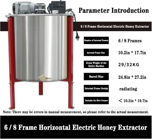 Miniatura 2 de Extractor eléctrico de miel de 6/8 marco, extractor giratorio de tambor de panal, equipo de extracción de apicultura, equipo de recolección de miel