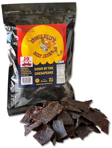 Miniatura 9 de Bolsa resellable de media libra de carne de res con sabor a bourbon Bronco Billy's Beef Jerky