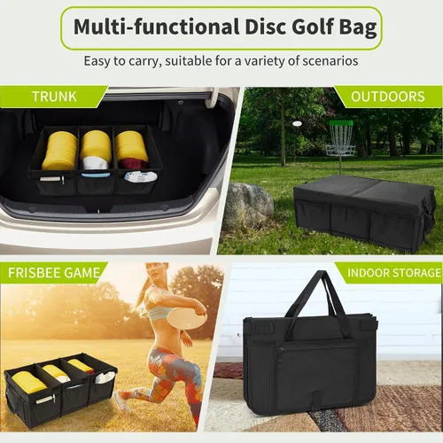 Miniatura 7 de Bolsa de almacenamiento de disco de golf duradera de gran capacidad con divisores y múltiples bolsillos laterales, color negro