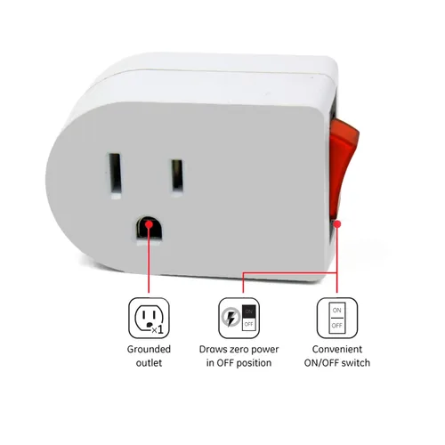 Miniatura 2 de Wideskall® - Interruptor de encendido/apagado de alimentación con luz roja, enchufe de pared de 3 puntas con conexión a tierra, adaptador de toma