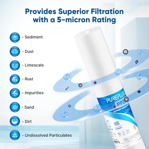 Miniatura 5 de PUREPLUS Filtro de Agua para Sedimentos de Toda la Casa de 5 Micrones 20" x 2.5", Prefiltración de Sedimentos de 20 pulgadas, Cartucho de Repuesto
