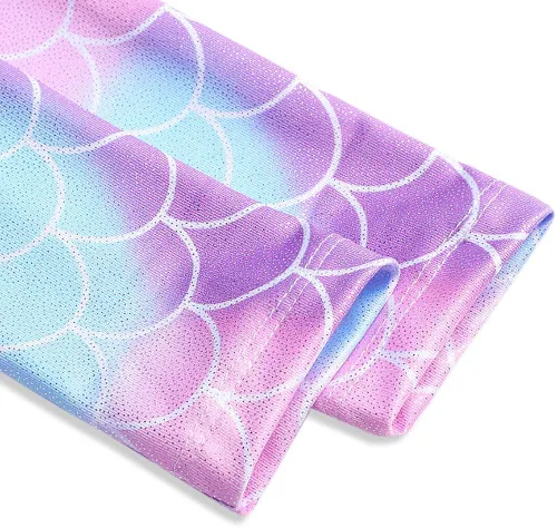 Miniatura 3 de Belovance Leotardos para niñas, gimnasia, ballet, baile, manga larga, brillante, sirena, mariposa, azul, rosa, Azul, verde