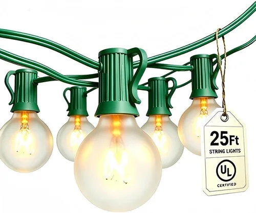 Miniatura 8 de Cadena de luces navideñas para exteriores de 25 pies, luces de patio globo G40 con 27 bombillas de vidrio transparente (2 de repuesto), luces