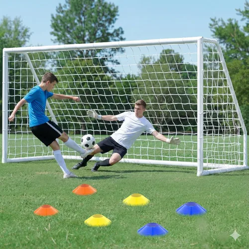 Miniatura 8 de NAIZEA Porterías de fútbol – 24x8/21x7/18x7/12x6/16x7/10x6/8x6/6x4 pies para patio trasero – Portería de fútbol de metal para jóvenes adultos
