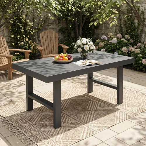 Miniatura 8 de Mesa de café al aire libre de aluminio Wisteria Lane, mesa lateral de patio de metal resistente al agua con parte superior con listones, mesas