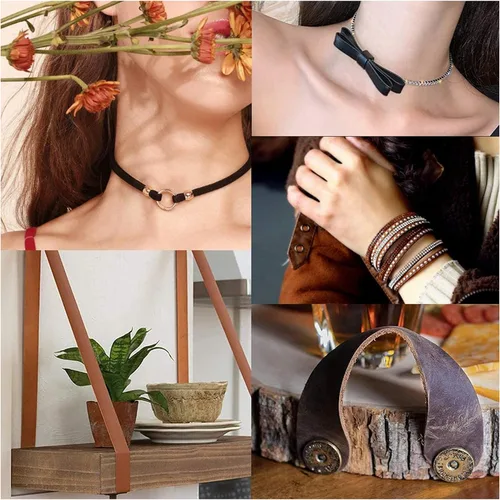 Miniatura 5 de GORGECRAFT Cordón de cuero genuino plano negro de 197 pulgadas y 10mm, cuerda de cuero de grano completo, tiras de cuero de vaca para hacer joyas