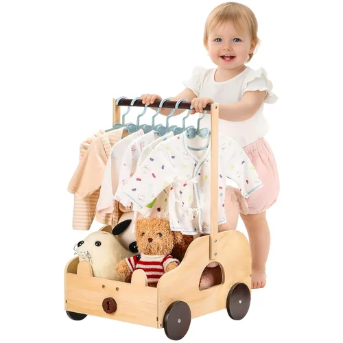 Cesta de madera para baby shower con ruedas de diseño de oso, caja de almacenamiento personalizada con asa, cesta grande de regalo para recién