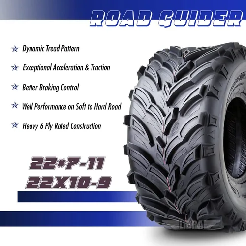 Miniatura 2 de ROADGUIDER Juego de 4 neumáticos ATV/UTV 22x7-11 delanteros y 22x10-9 traseros /6PR 20mm de profundidad compatible con Honda Recon 250 Suzuki Ozark