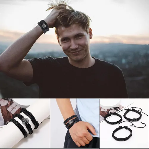 Miniatura 5 de MOZAKA 36 pulseras de cuero trenzado para hombres y mujeres, hechas a mano, pulseras de cuentas de madera, pulseras étnicas tribales vintage, juego