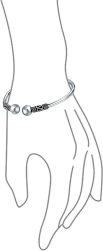 Miniatura 3 de Boho Balinese Bali Style Flower Ball Tips Bypass Stacking Black Rose Bangle Cuff Bracelet For Women Teen Oxidized .925 Sterling Silver