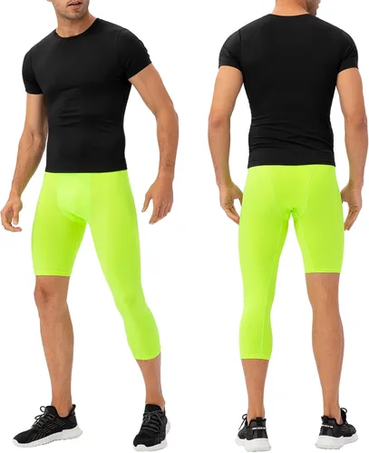 Miniatura 62 de Pantalones de compresión de 3/4 de una pierna para hombre, mallas de baloncesto atléticas para correr, leggings deportivos de capa base capri